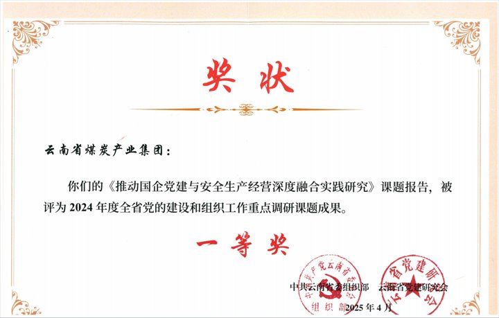 云南企业唯一！云煤集团荣获全省党的建设和组织事情课题研究一等奖